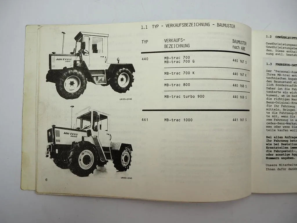 Mercedes Benz MB-trac 700 800 900turbo 1000 Typ 440 441 Betriebsanleitung 1982