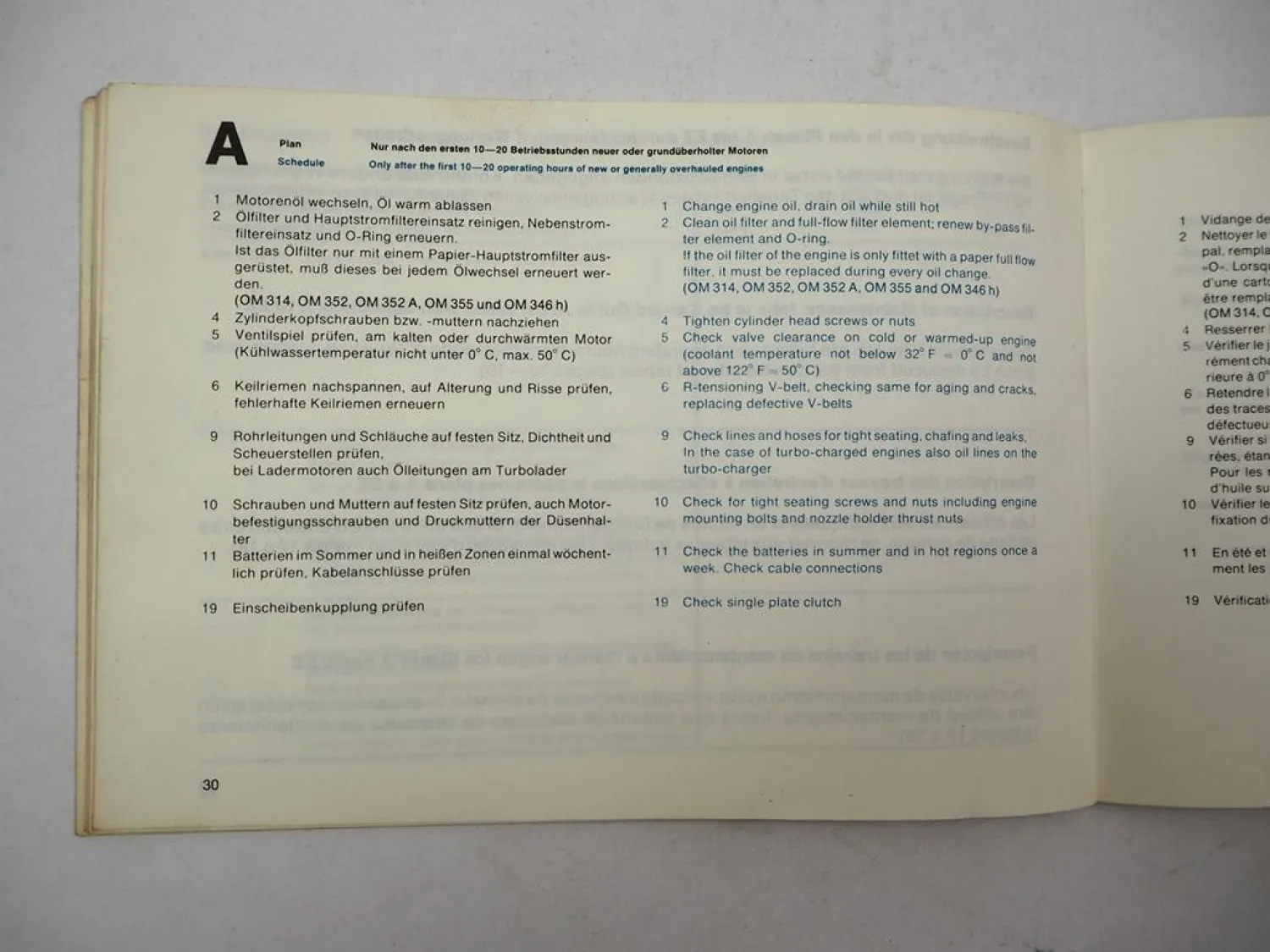 Mercedes Benz OM 314 352 360 346 355 A h Industriemotor Wartungsheft blanko 1979