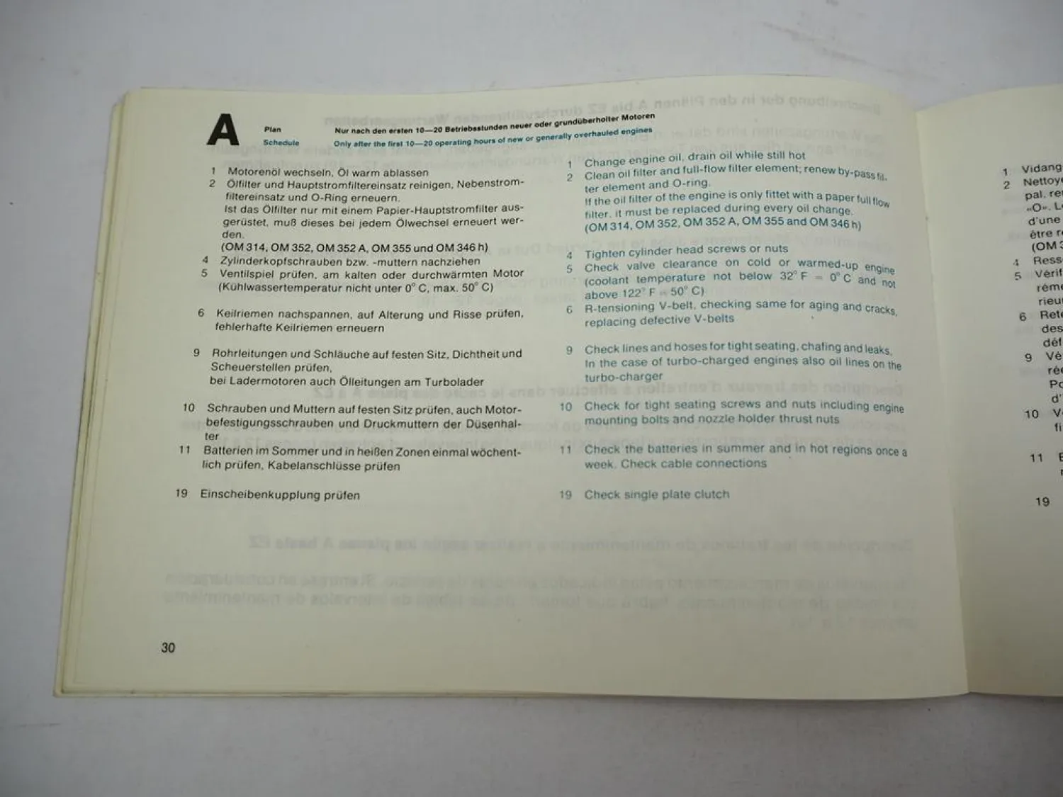Mercedes Benz OM 314 352 360 346 355 A h Industriemotor Wartungsheft blanko 1979