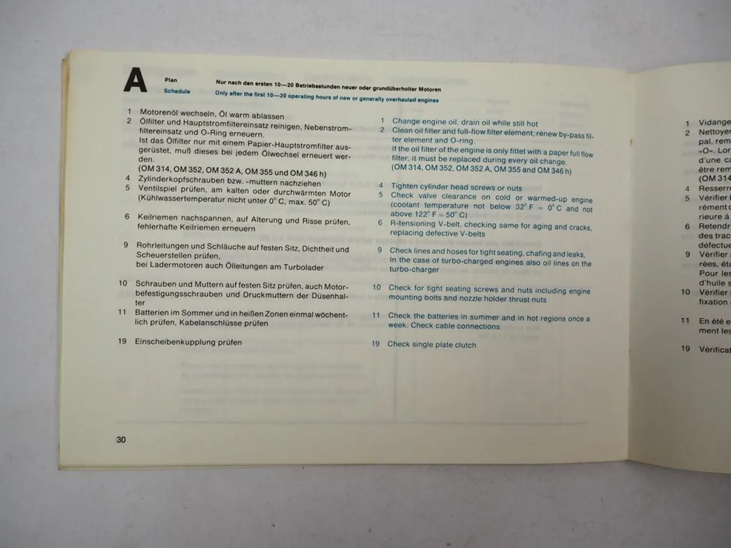 Mercedes Benz OM 314 352 360 346 355 A h Industriemotor Wartungsheft blanko 1981