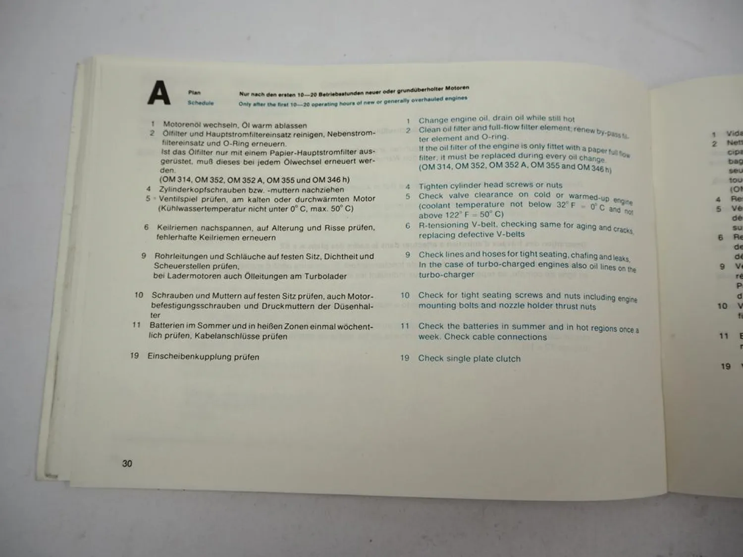 Mercedes Benz OM 314 352 360 346 355 A h Industriemotor Wartungsheft blanko 1982