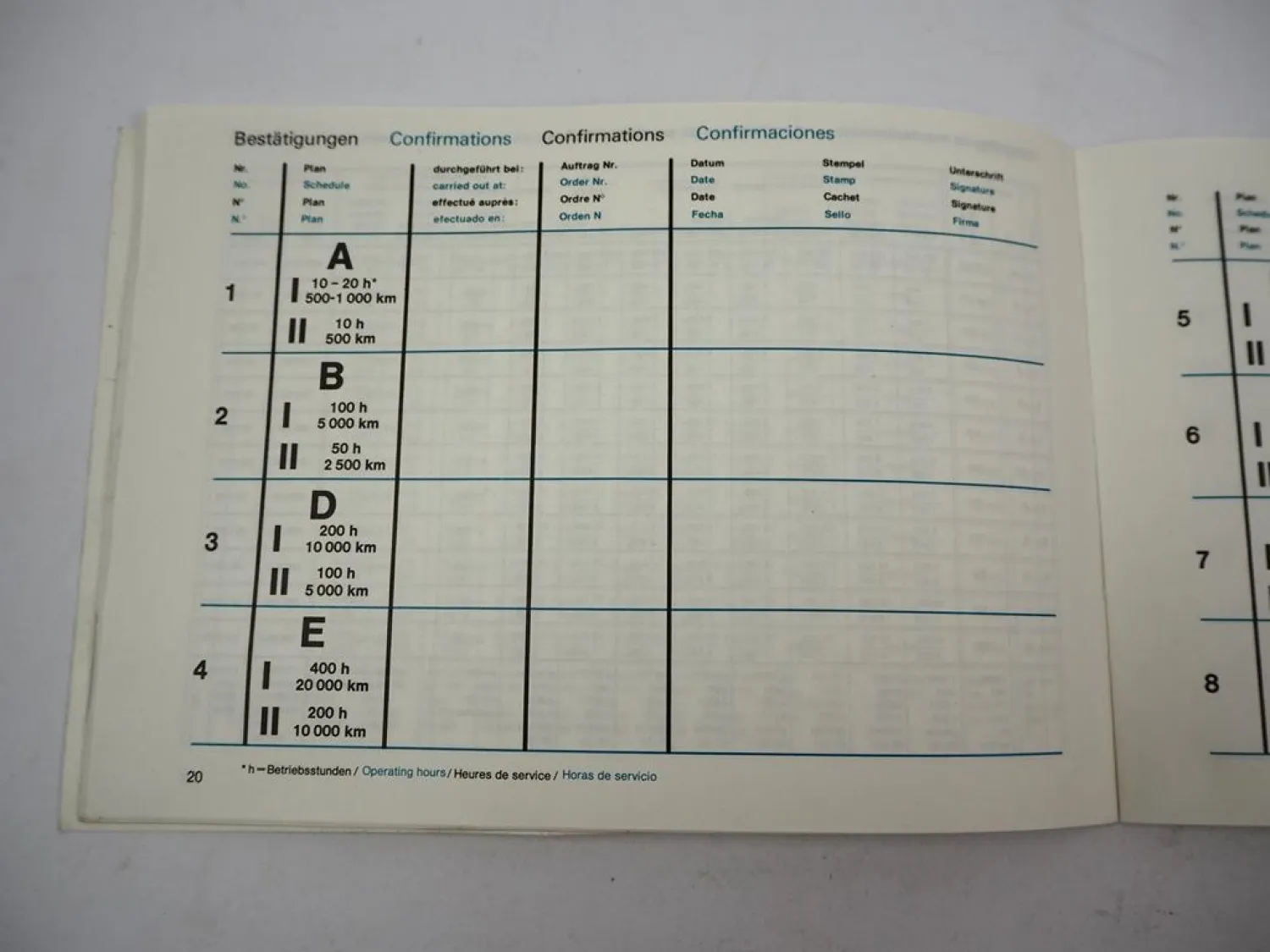 Mercedes Benz OM 314 352 360 346 355 A h Industriemotor Wartungsheft blanko 1982