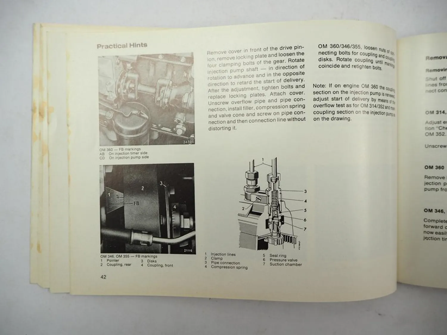 Mercedes Benz OM 314 352 360 346 355 h A Engine Operating Instructions 1981
