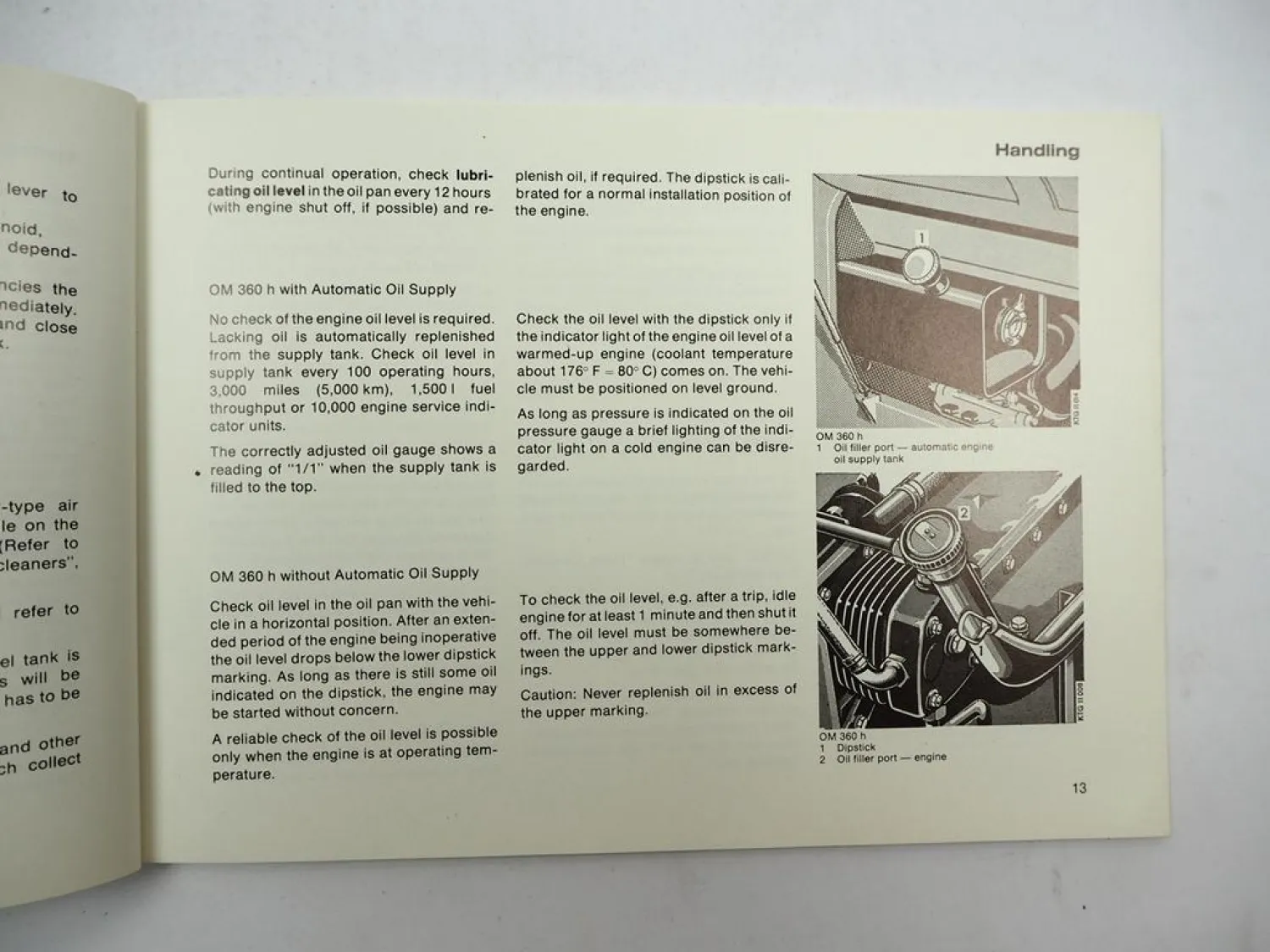 Mercedes Benz OM 314 352 360 346 355 h A Engine Operating Instructions 1982