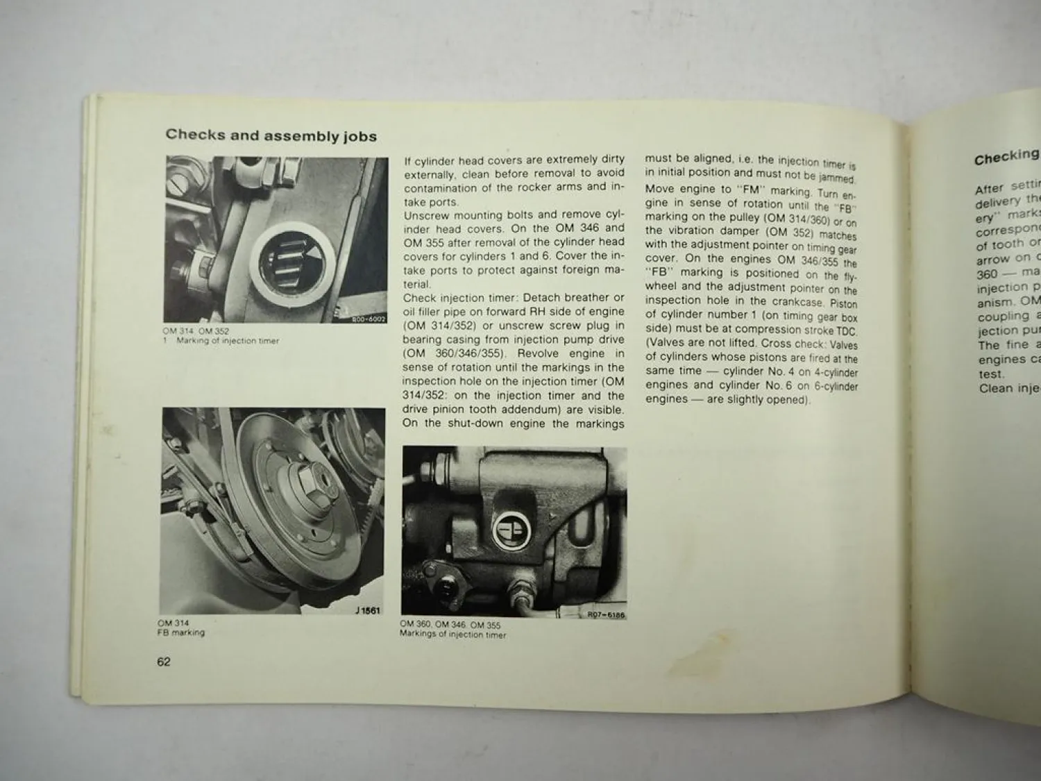 Mercedes Benz OM 314 352 360 346 355 h A Engine Operating Instructions 1983