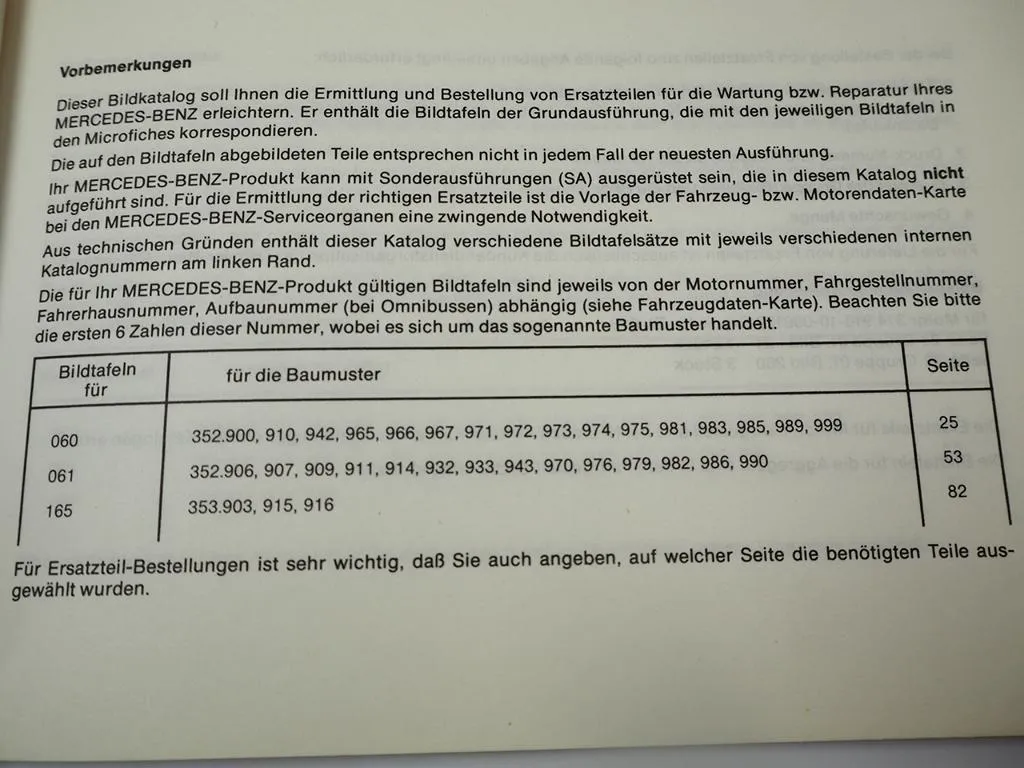 Mercedes Benz OM 352 Motor Teile Bildkatalog Engine Illustrated Parts List 1982