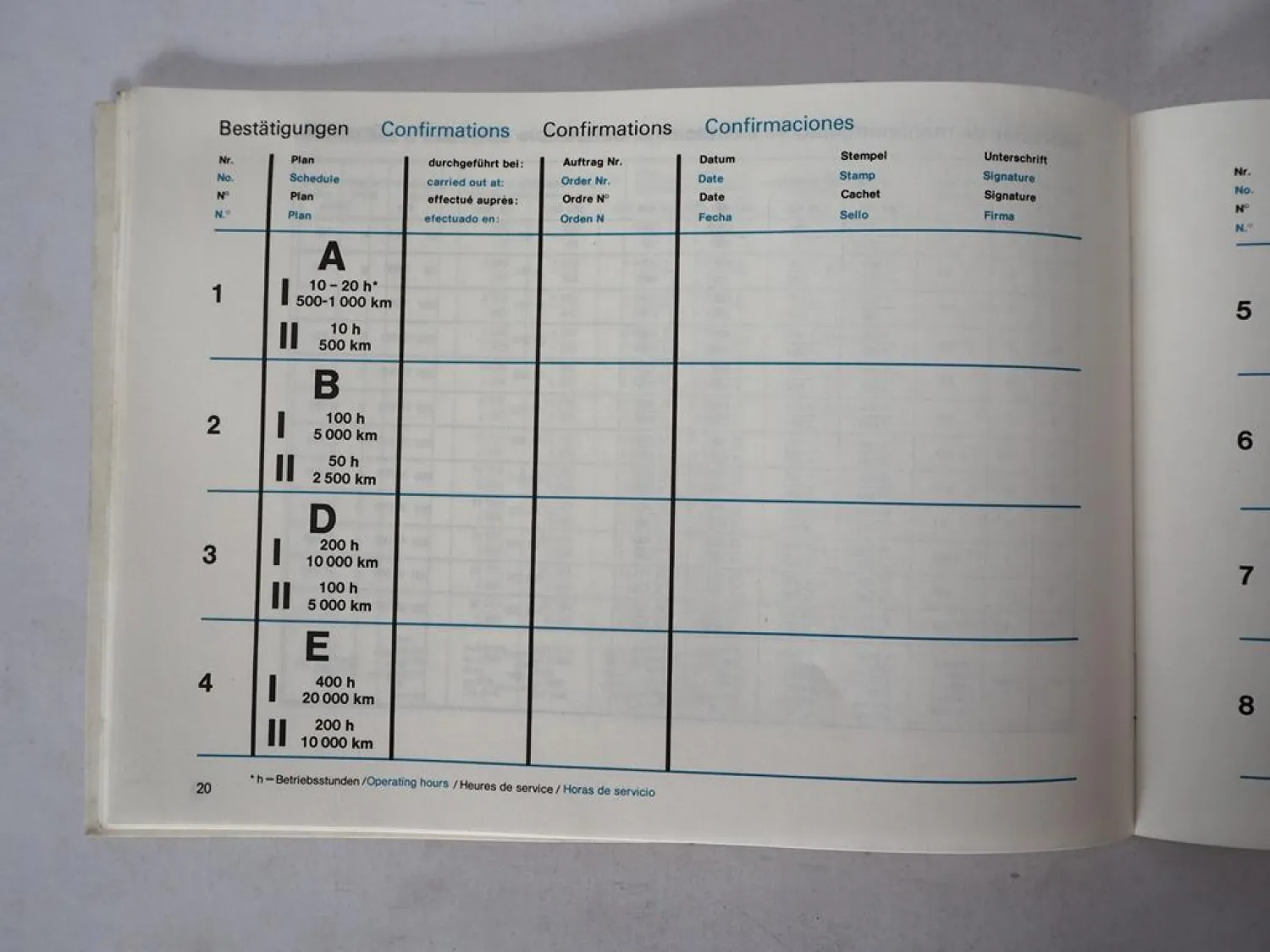 Mercedes Benz OM 401 402 403 404 Industriemotor Wartungsheft blanko 1981