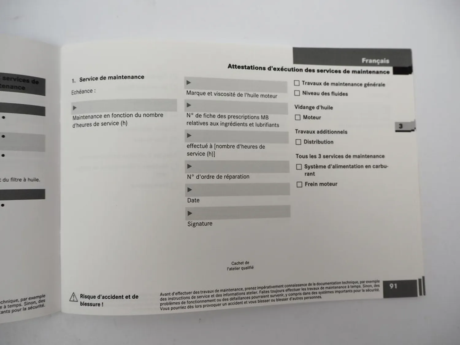 Mercedes Benz OM 904 906 926 LA Moteur Instructions de service 2006 Französisch