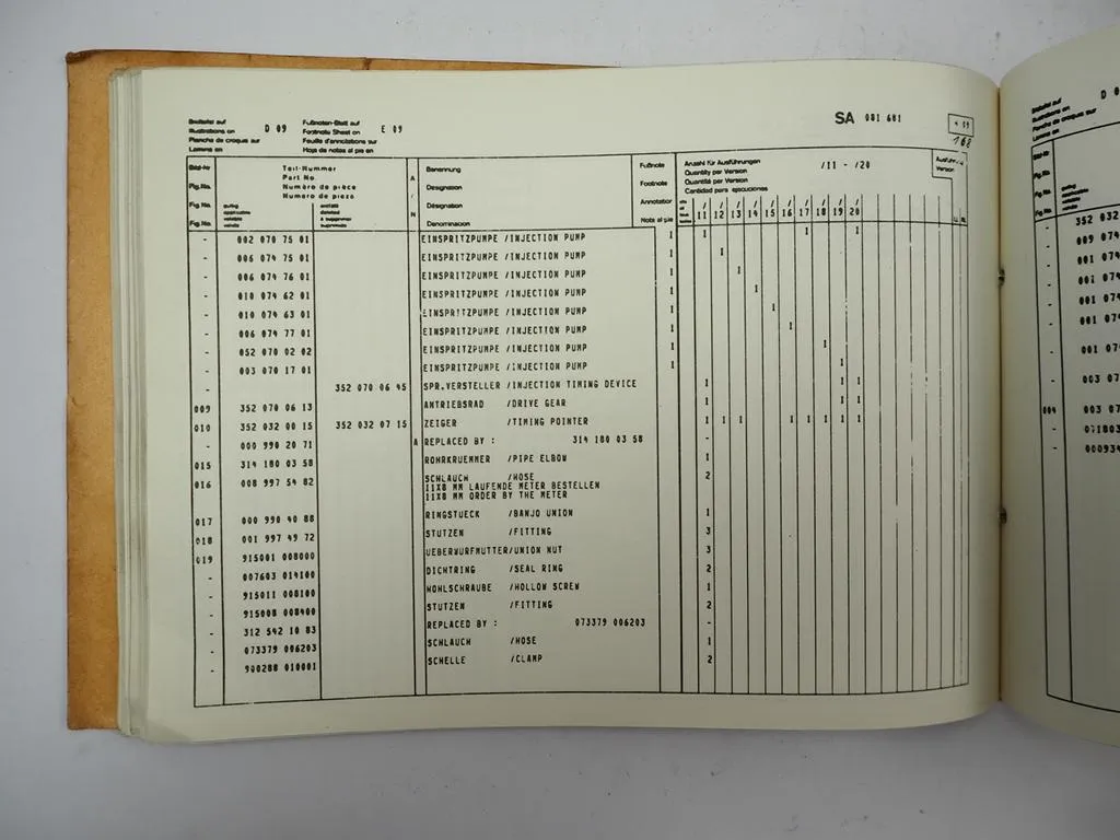 Mercedes Benz OM352.900 Motor Ersatzteilliste für Claas Dominator Mercator 1975