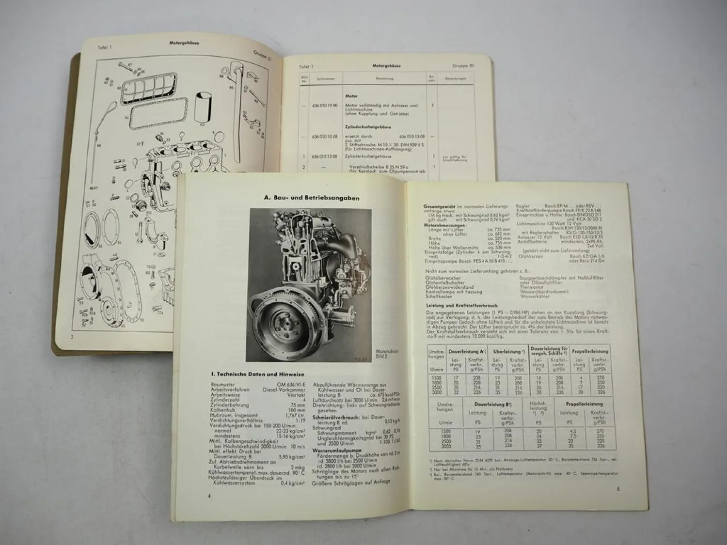 Mercedes Benz OM636 VI.E Motor Betriebsanleitung Ersatzteilliste 1957/58 Unimog