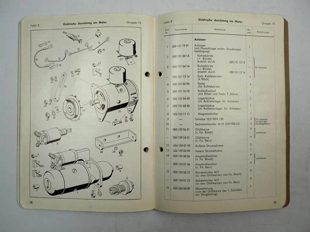 Mercedes Benz OM636.VI.E Einbau Motor Ersatzteilliste Ersatzteilkatakog 1957