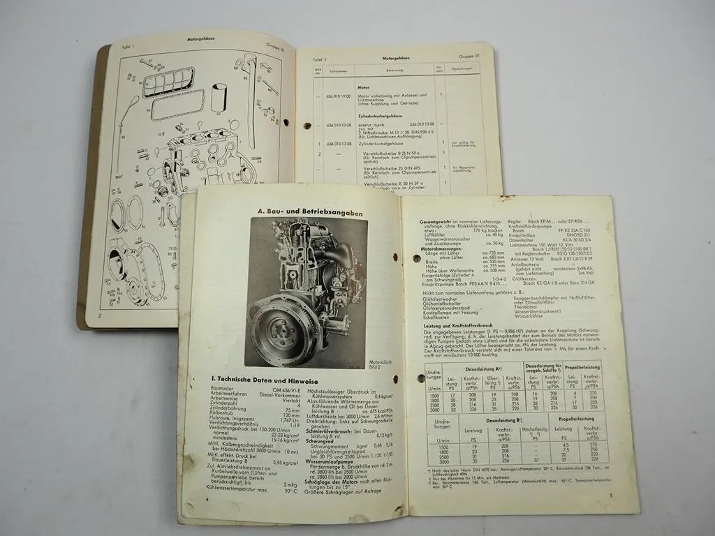 Mercedes Benz OM636.VI.E Motor Betriebsanleitung Ersatzteilliste 1962/57