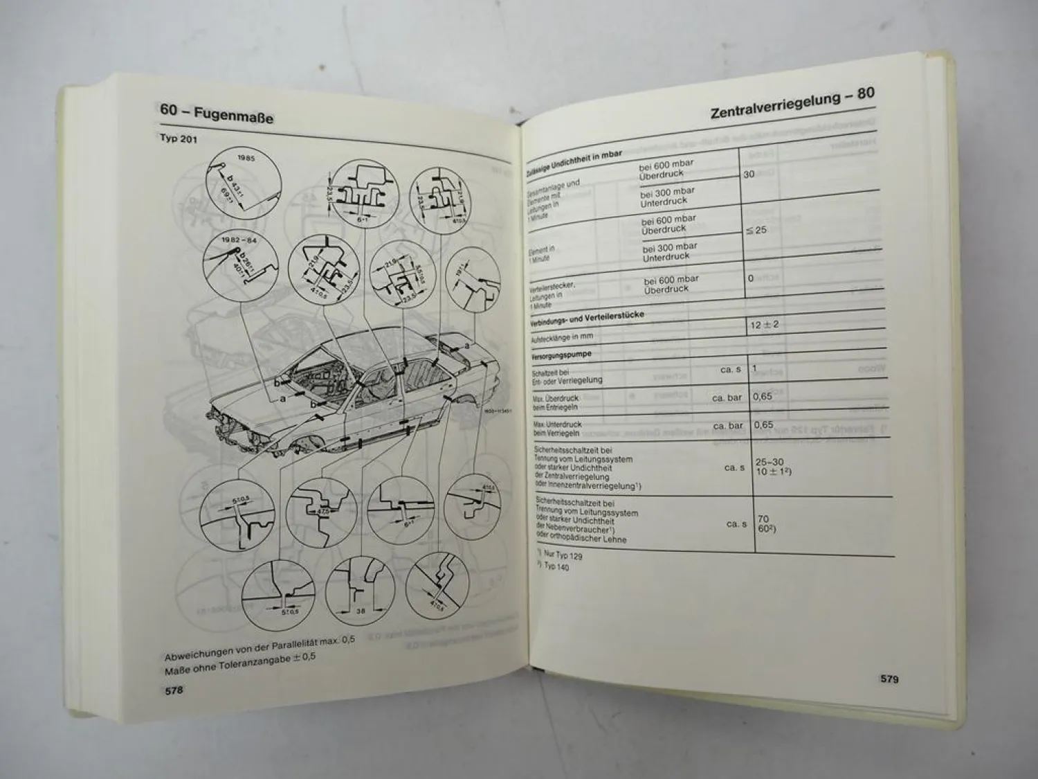 Mercedes Benz PKW 124 126 201 ab BJ 1989 & 129 140 Tabellenbuch Stand 9/1991