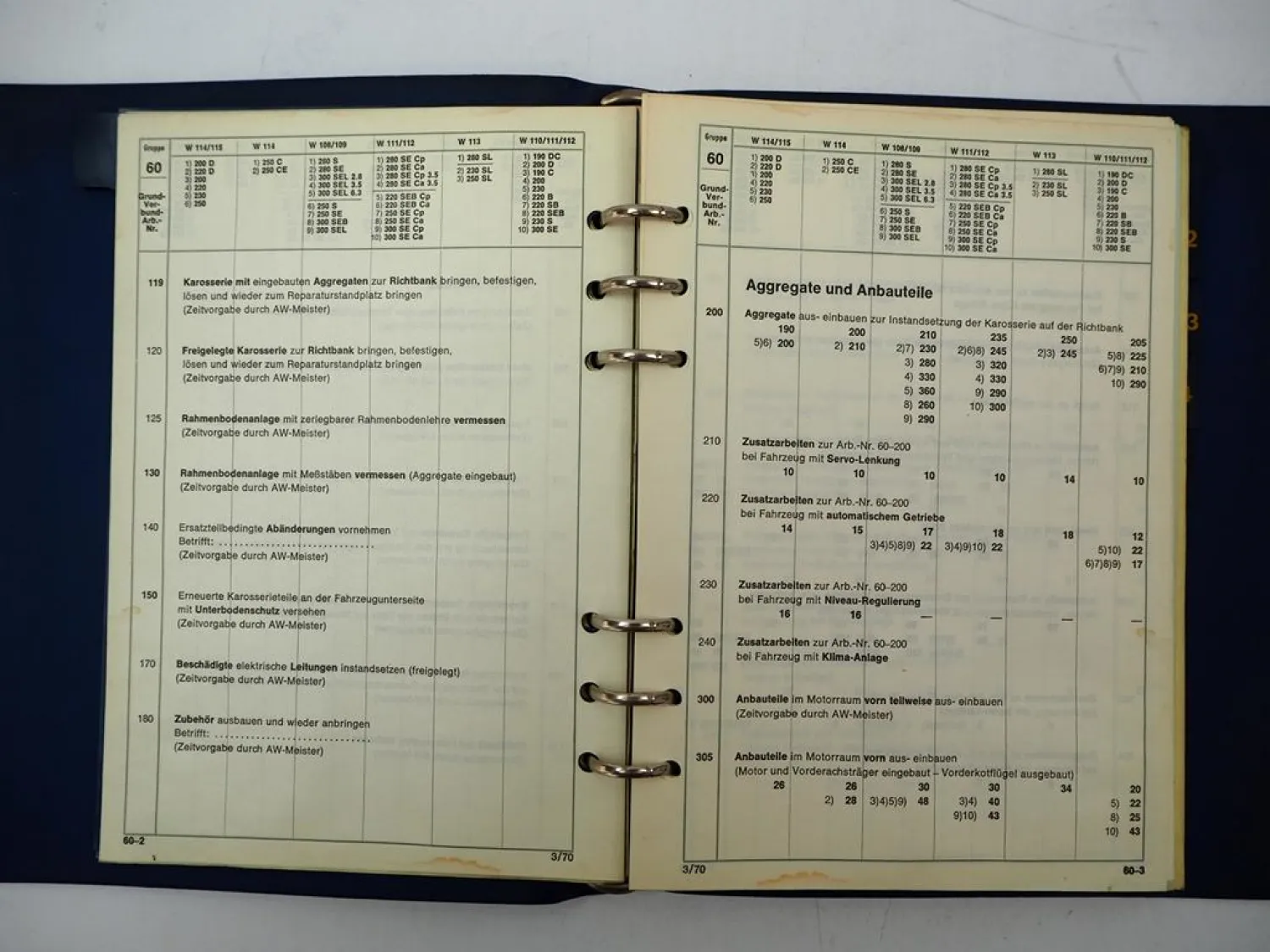 Mercedes Benz PKW Karosserie W 108 109 110 111 112 113 114 115 Arbeitswertbuch