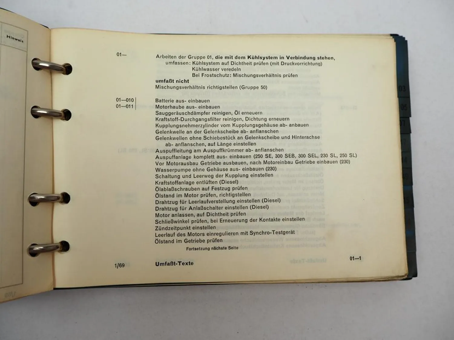 Mercedes Benz PKW W 110 114 115 200D 230 250 300 Arbeitswertbuch 1967