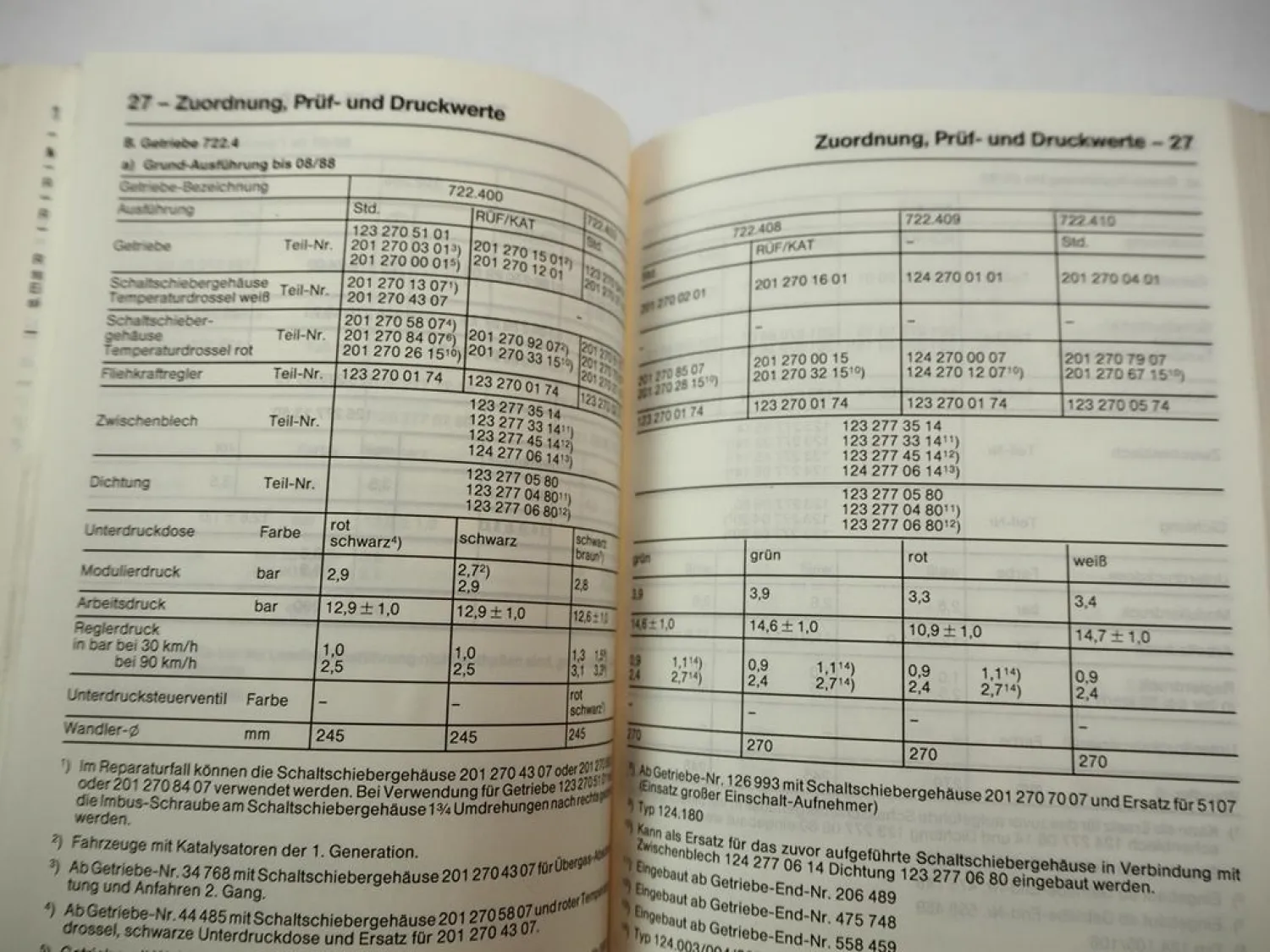 Mercedes Benz R107 W124 W126 W201 Tabellenbuch ab 1985 - 1988 190E - 560SL