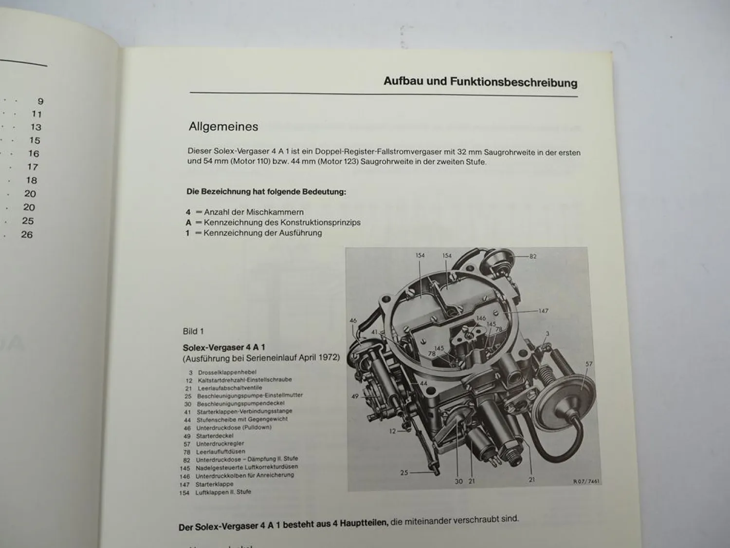 Mercedes Benz Solex Vergaser 4A1 im Motor 110 123 Kundendiensthandbuch 1978