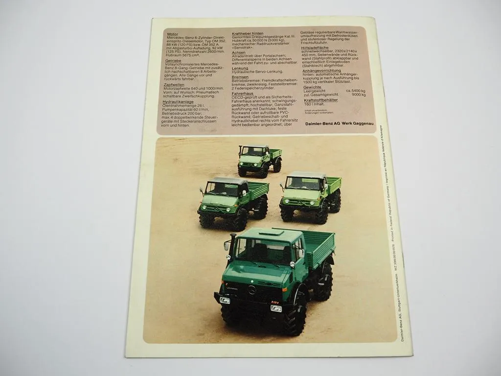 Mercedes Benz U 120 425 Unimog Ackerschlepper Prospekt 1976