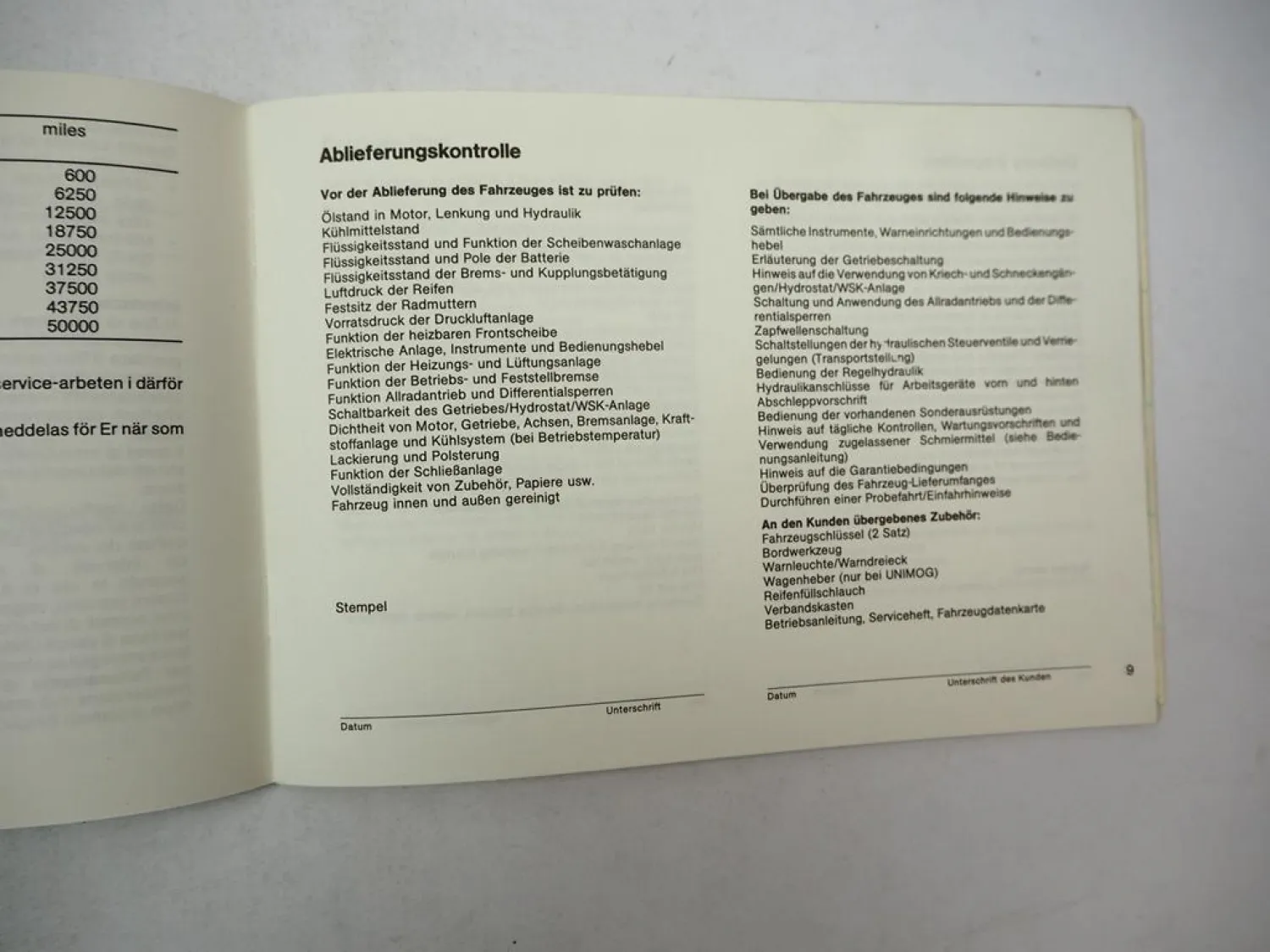 Mercedes Benz Unimog MB trac Serviceheft Wartungsheft 1984