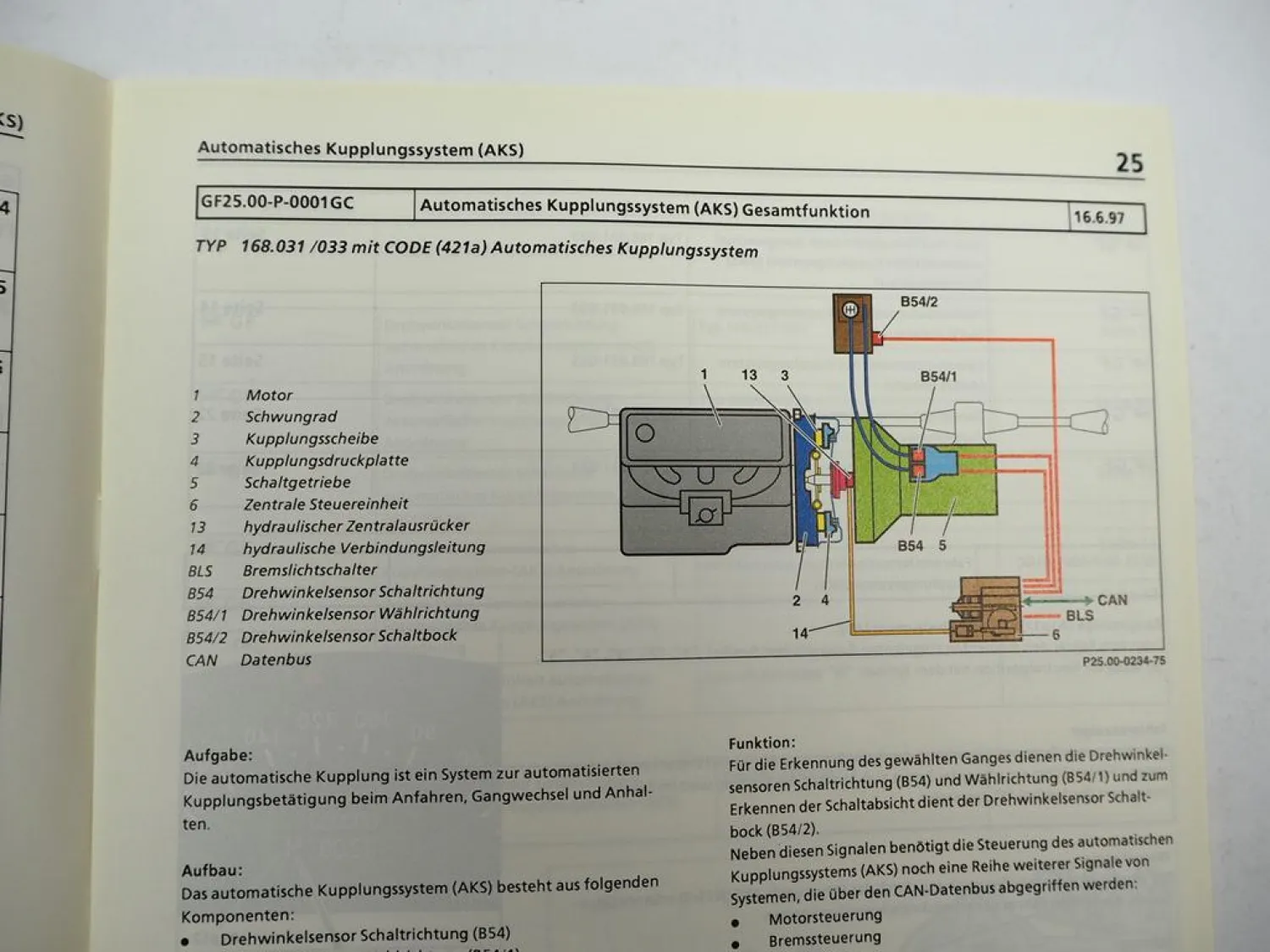 Mercedes Benz W168 A-Klasse Kupplungssystem AKS Einführungsschrift Service 1997