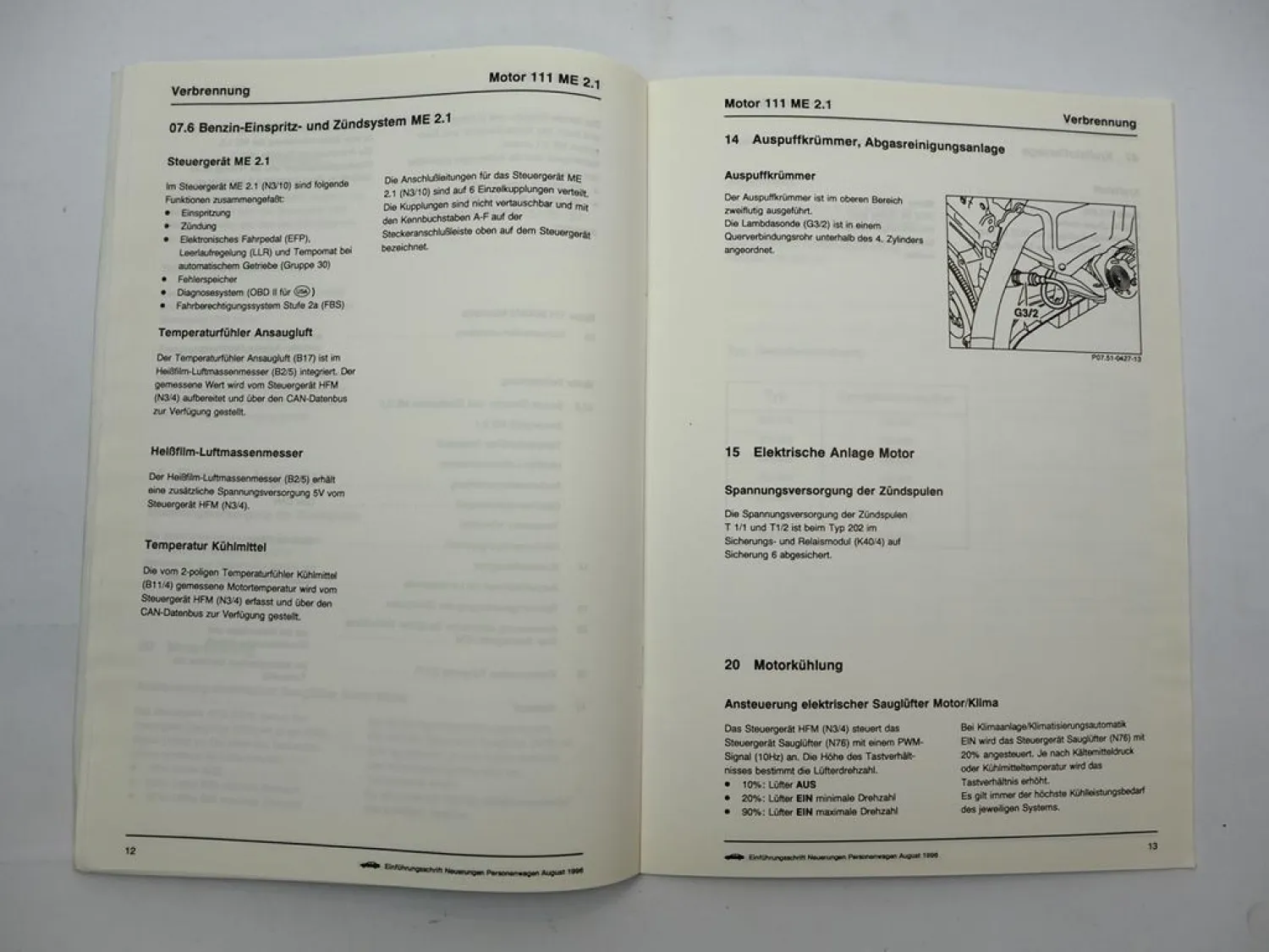 Mercedes-Benz Werkstatthandbuch Motor 104 111 ME 2.1 & C-Klasse Typ 202 1996