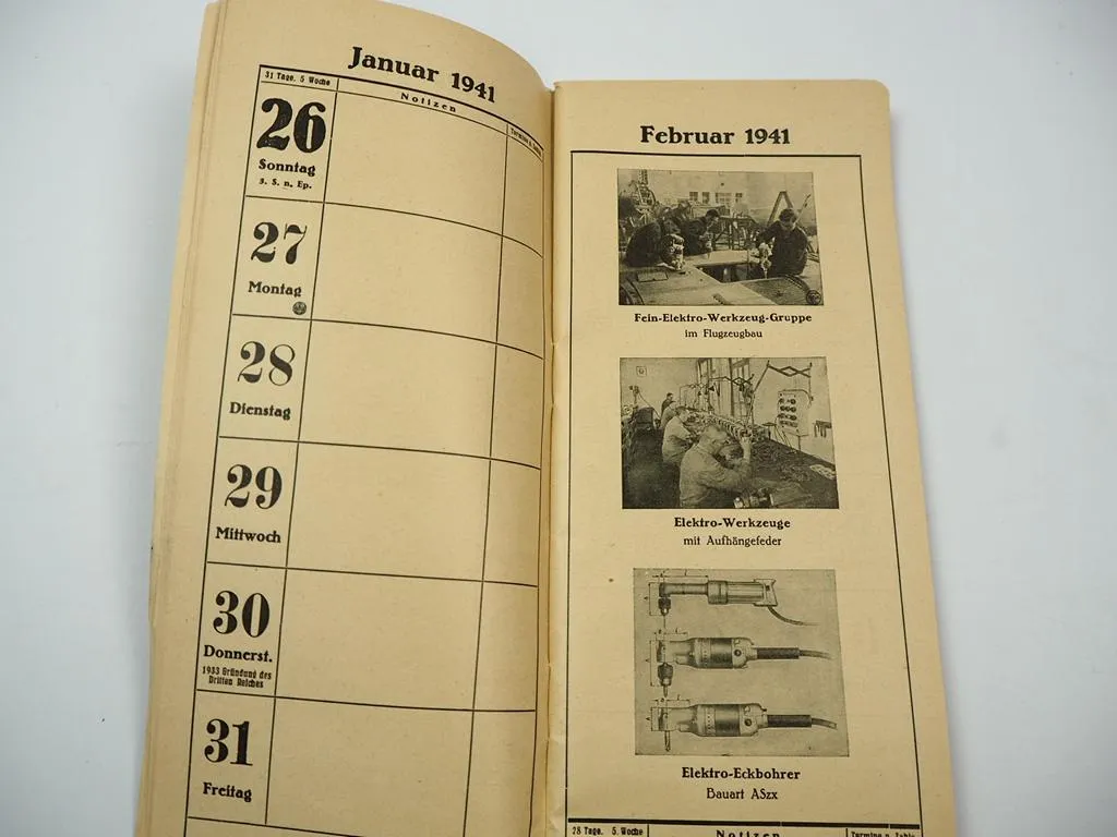 Merkbuch Kalender Fein Elektrowerkzeuge 1941 Bohrmaschine Säge