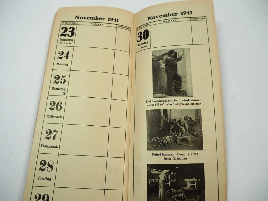 Merkbuch Kalender Fein Elektrowerkzeuge 1941 Bohrmaschine Säge