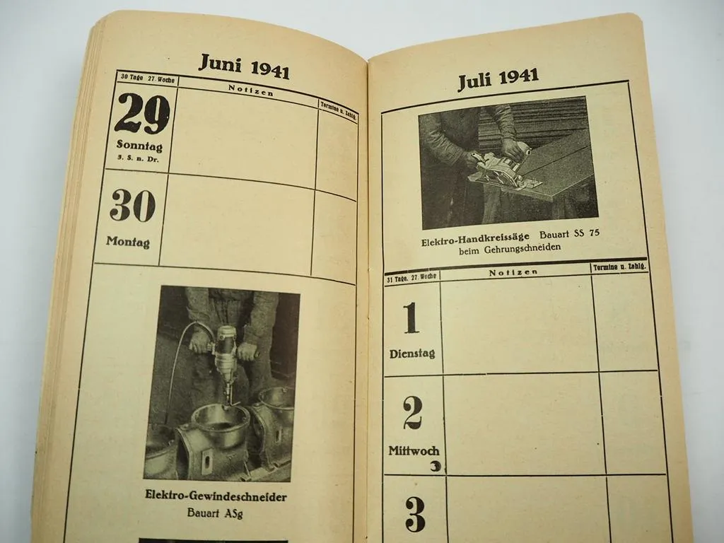 Merkbuch Kalender Fein Elektrowerkzeuge 1941 Bohrmaschine Säge