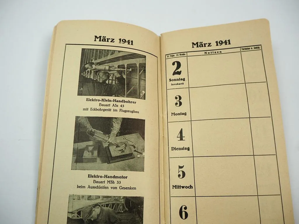 Merkbuch Kalender Fein Elektrowerkzeuge 1941 Bohrmaschine Säge