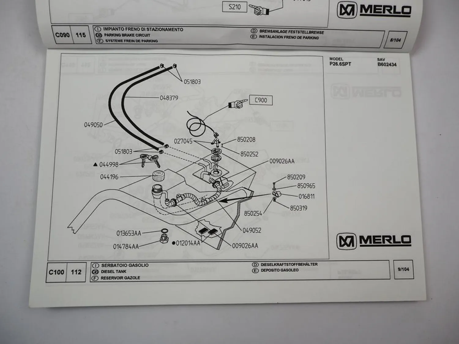 Merlo P26.6 SPT Panoramic Teleskop Stapler Betriebsanleitung Ersatzteilliste