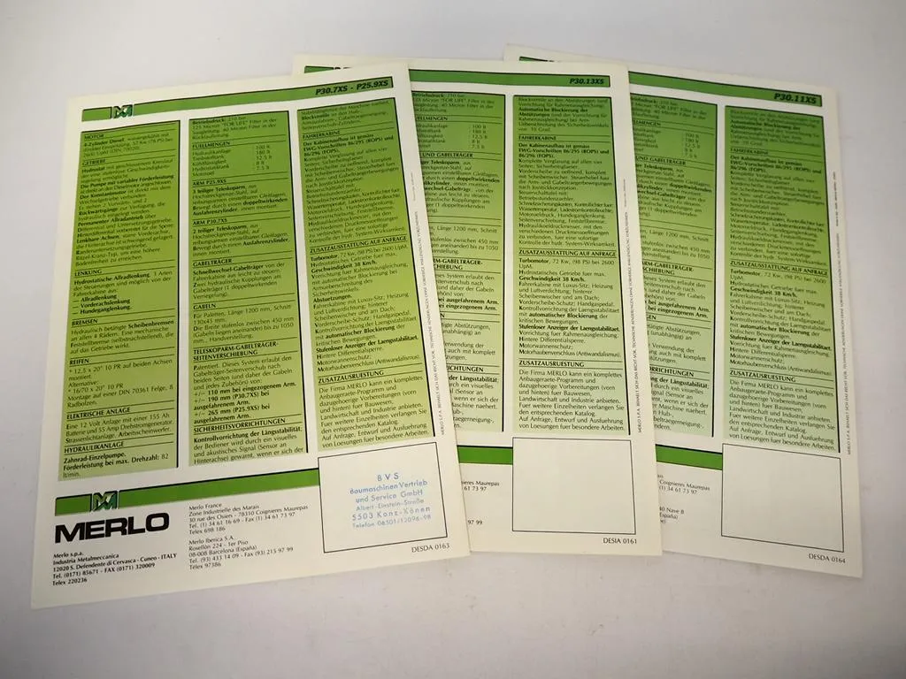 Merlo Panoramic P 25.9 30.7 30.11 30.13 XS Teleskopstapler 3x Prospekt 1990er J.