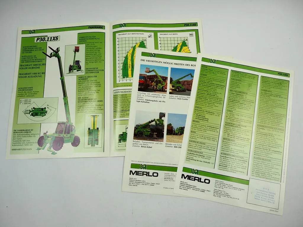 Merlo Panoramic P 30.11 30.13 Roto 25.11 XS Teleskopstapler 3x Prospekt 1990er J.