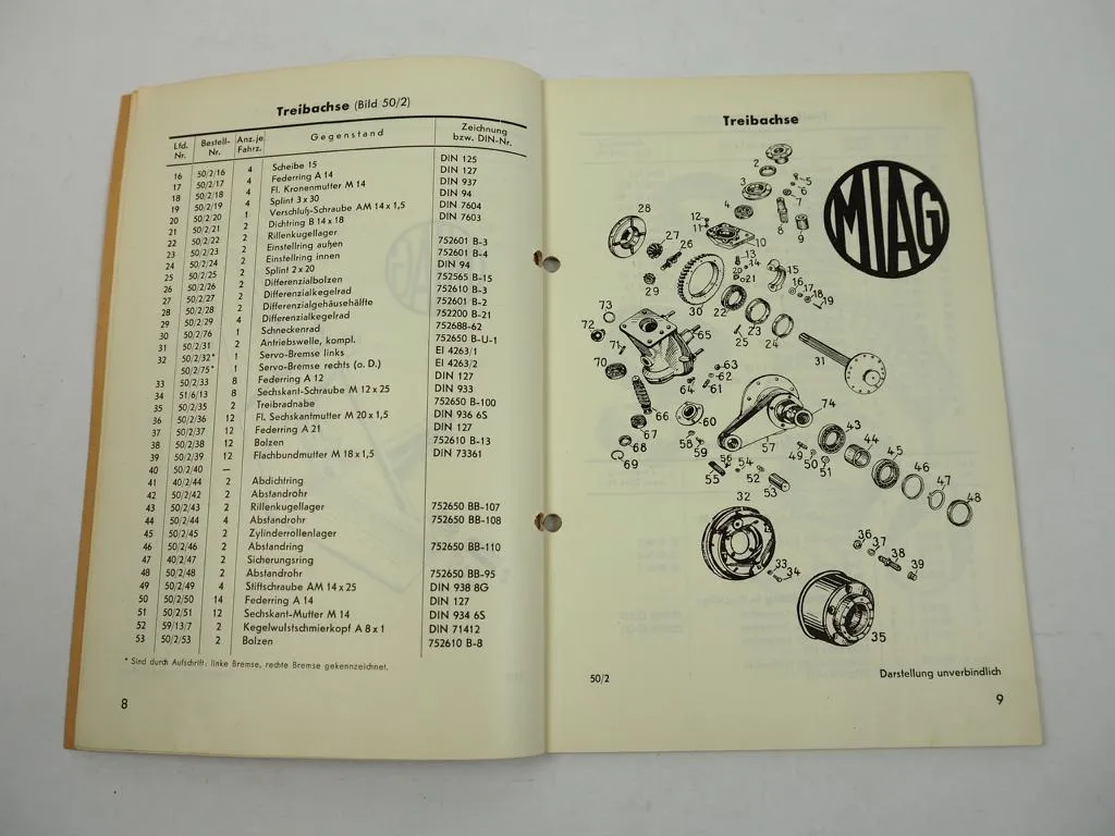 MIAG GS 2002 B Benzin Gabelstapler Ersatzteilliste Nr 50b von 1960