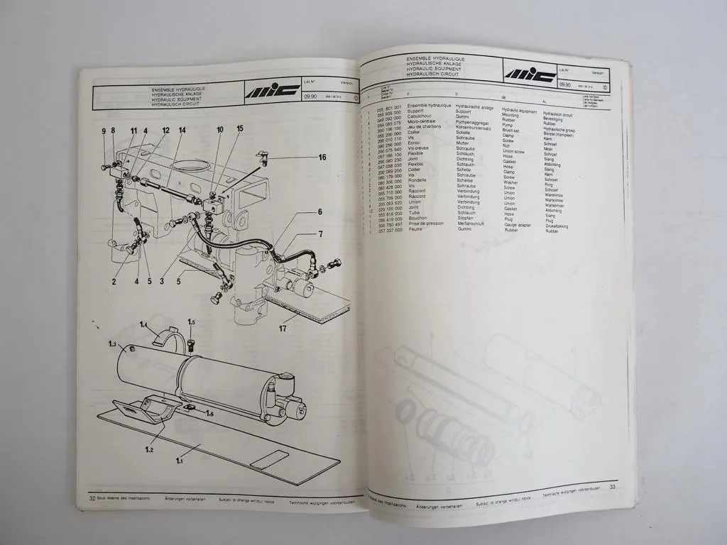 MIC A180 Hubwagen Betriebsanleitung Wartung Ersatzteilliste Stromlaufplan 1990