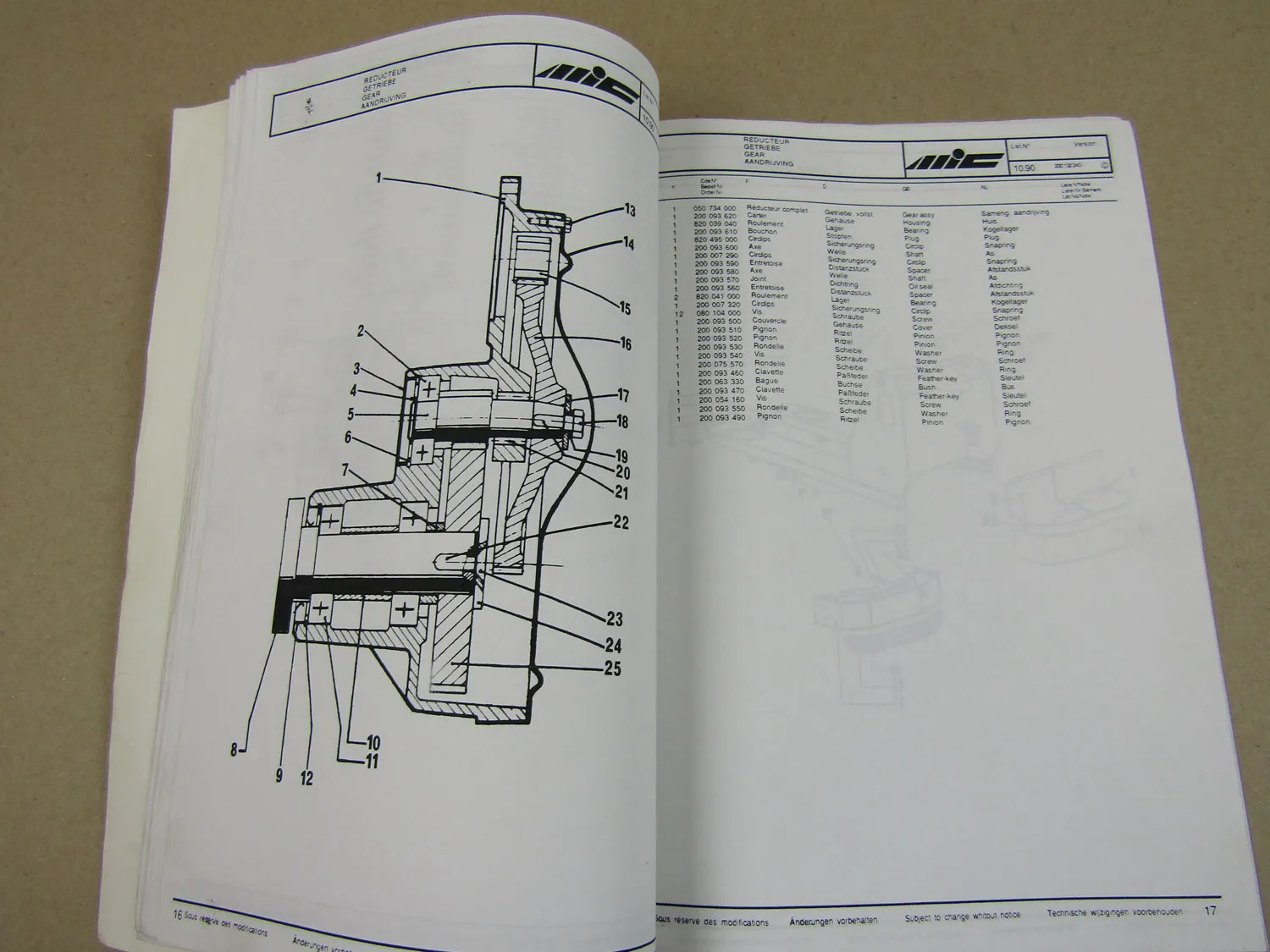 MIC AM120 Hubwagen Ersatzteilliste Reserveonderdelen Parts List 90er Jahre
