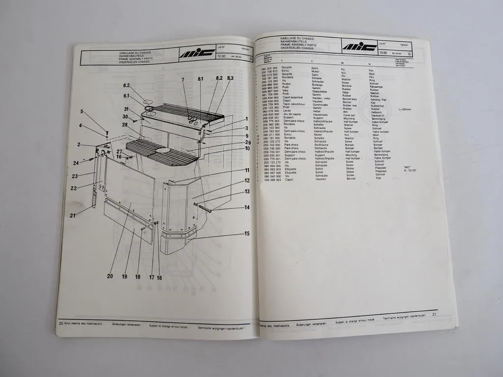 MIC G125 Hubwagen Betriebsanleitung Wartung Ersatzteilliste Stromlaufplan 1990