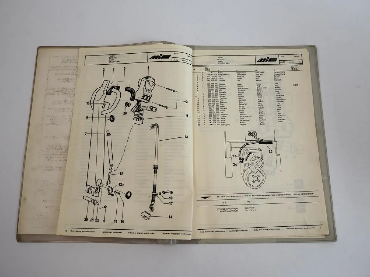 MIC G130D Hubwagen Ersatzteilliste Hydraulikplan 1992