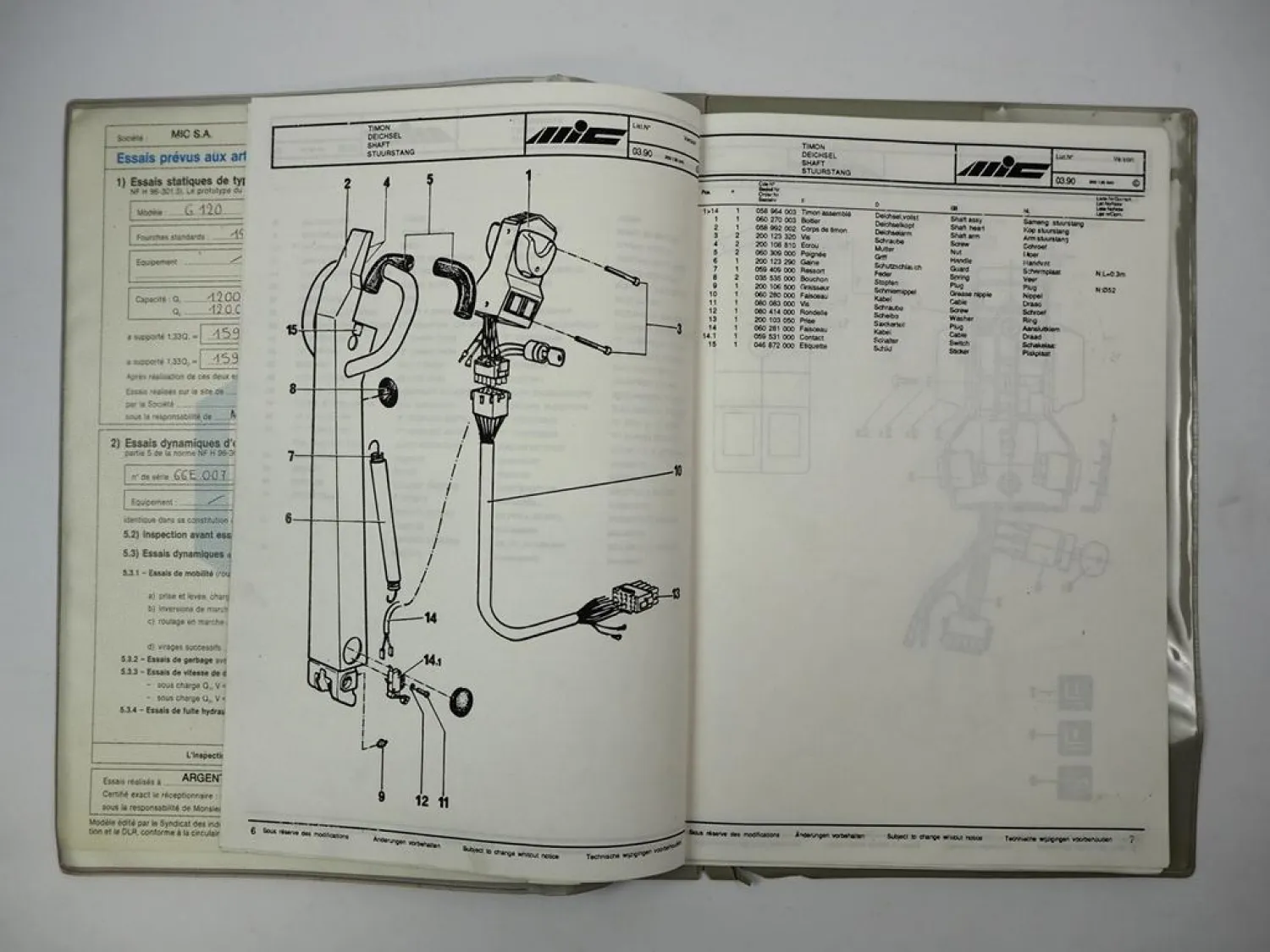 MIC GL100 G120 Hubwagen Ersatzteilliste Parts List Pieces der rechange 1990