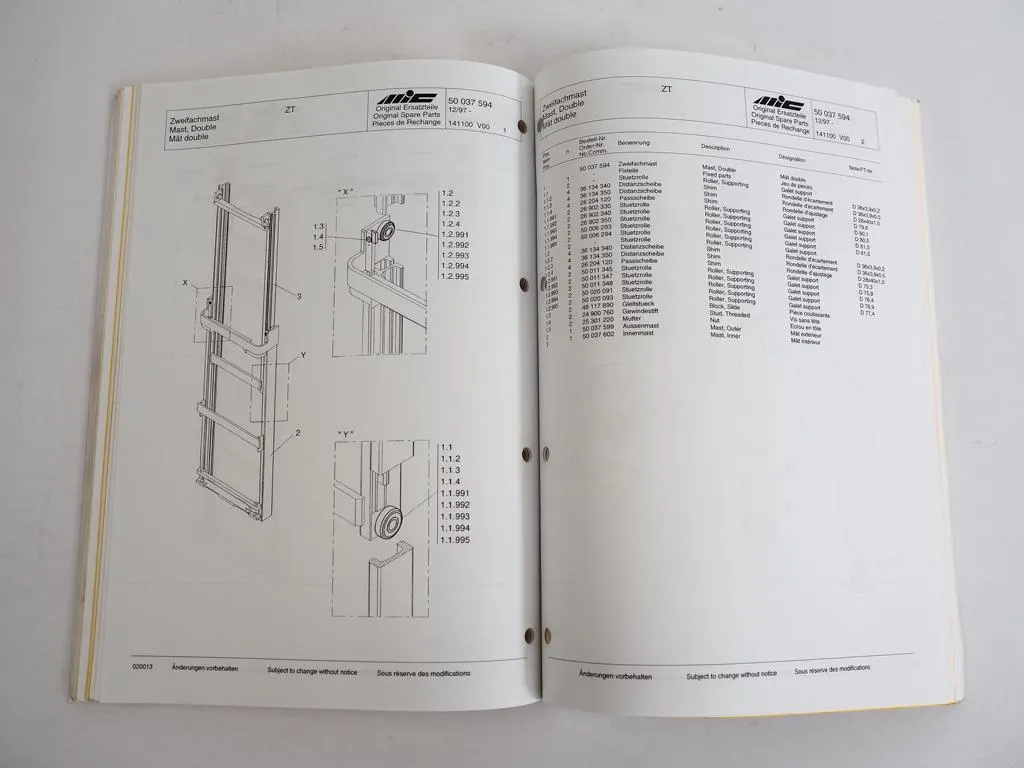 MIC WP WP-I 14 16 Hubwagen Bedienungsanleitung Ersatzteilliste 1998