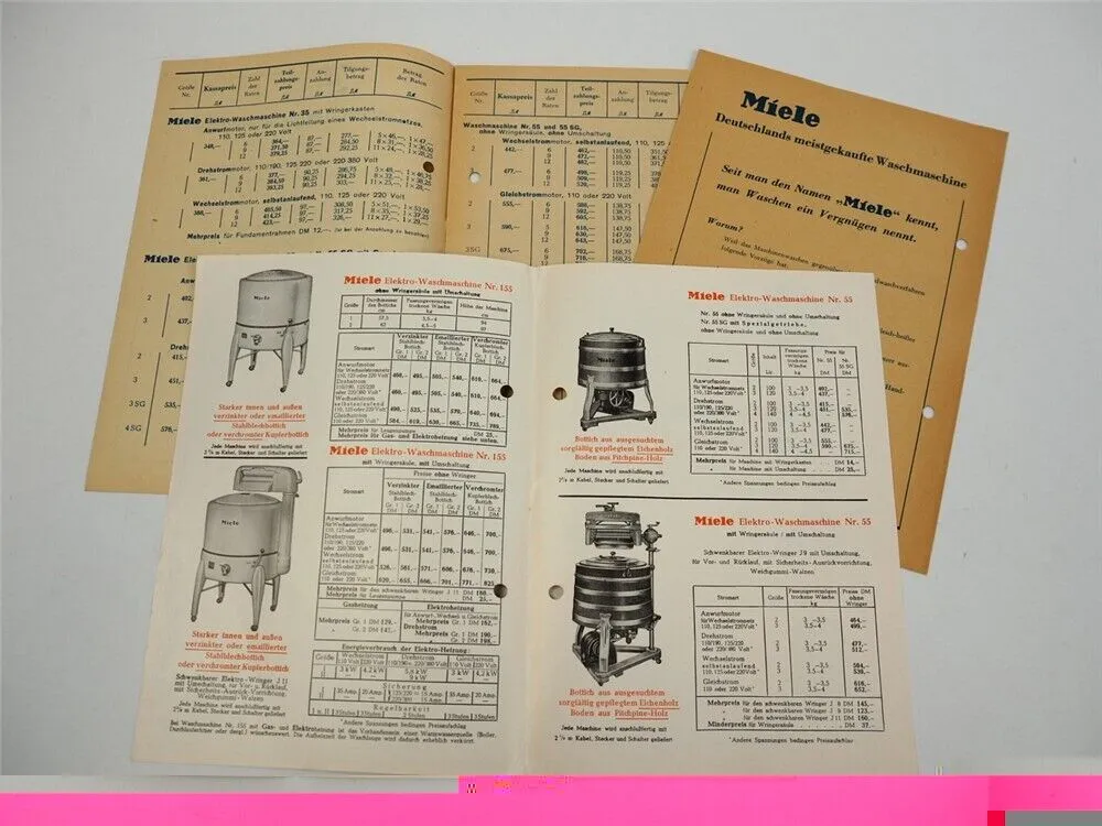 Miele AG Gütersloh Waschmaschine Prospekt Preisliste 1952