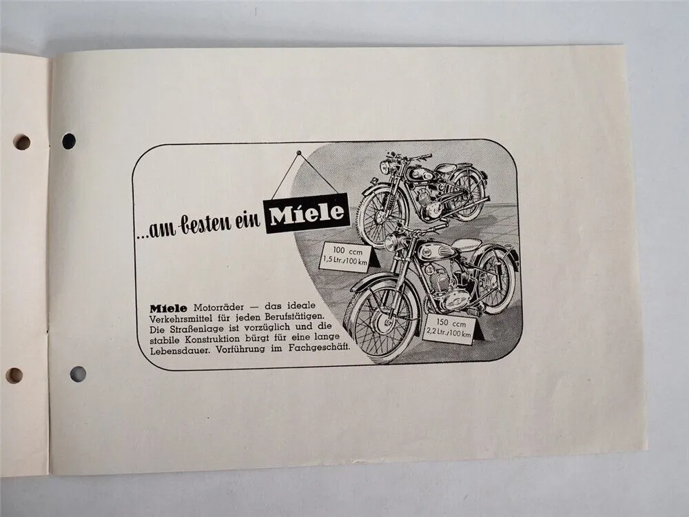 Miele Gütersloh Waschmaschine Staubsauger Motorrad Zeitungsanzeige Werbung 1954