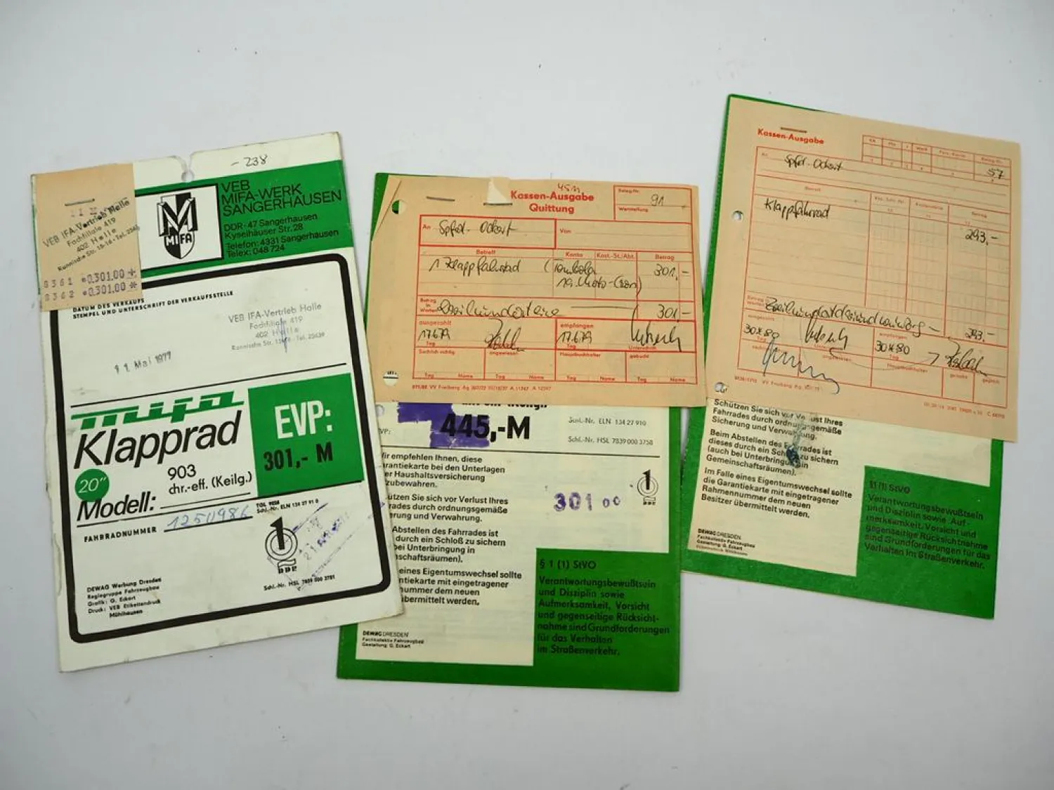 Mifa Klapprad Fahrrad 3x Original Garantieschein mit Rechnung 1977/80