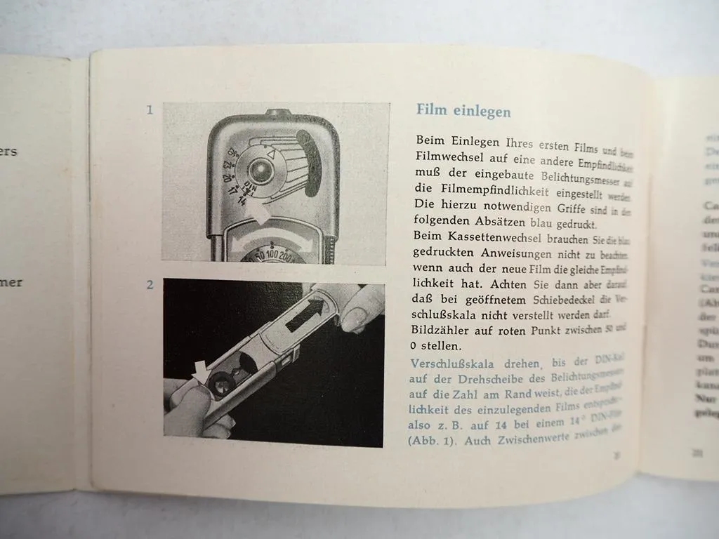 Minox B Camera Minikamera Betriebsanleitung Bedienungsanleitung 1950/60er Jahre