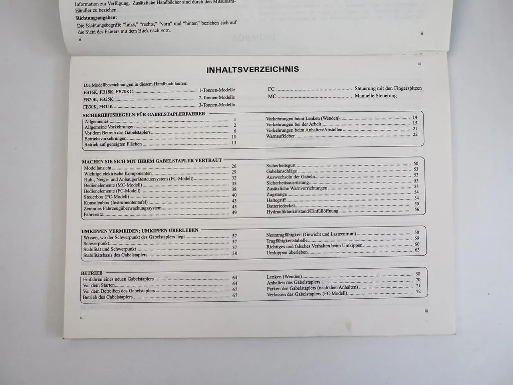 Mitsubishi FB 16 18 20 25 30 35 K Gabelstapler Betriebsanleitung Wartung 2001