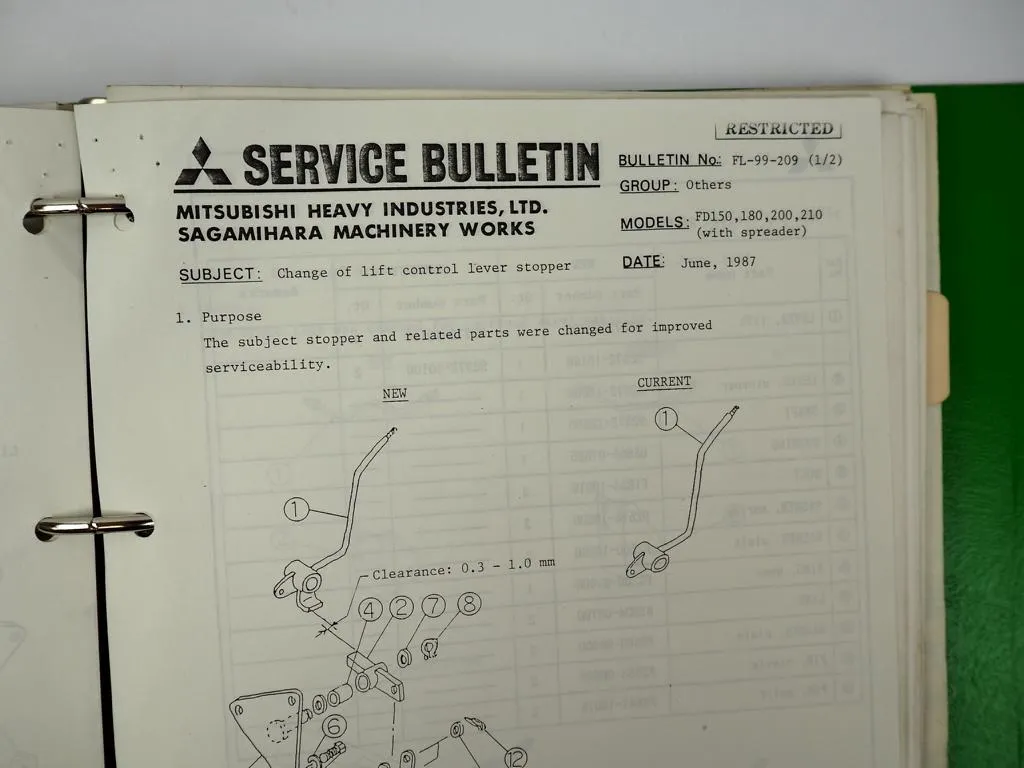 Mitsubishi Forklift Trucks FD FG Service Bulletin Mitteilungen Gabelstapler 80er