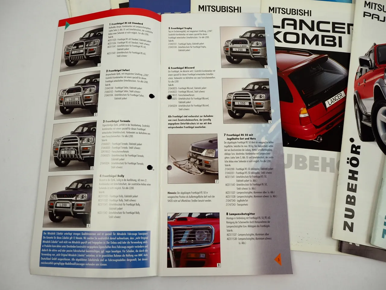 Mitsubishi Pajero Lancer L200 Galant Colt Eclipse 29x Prospekt Zubehör 1990er J.