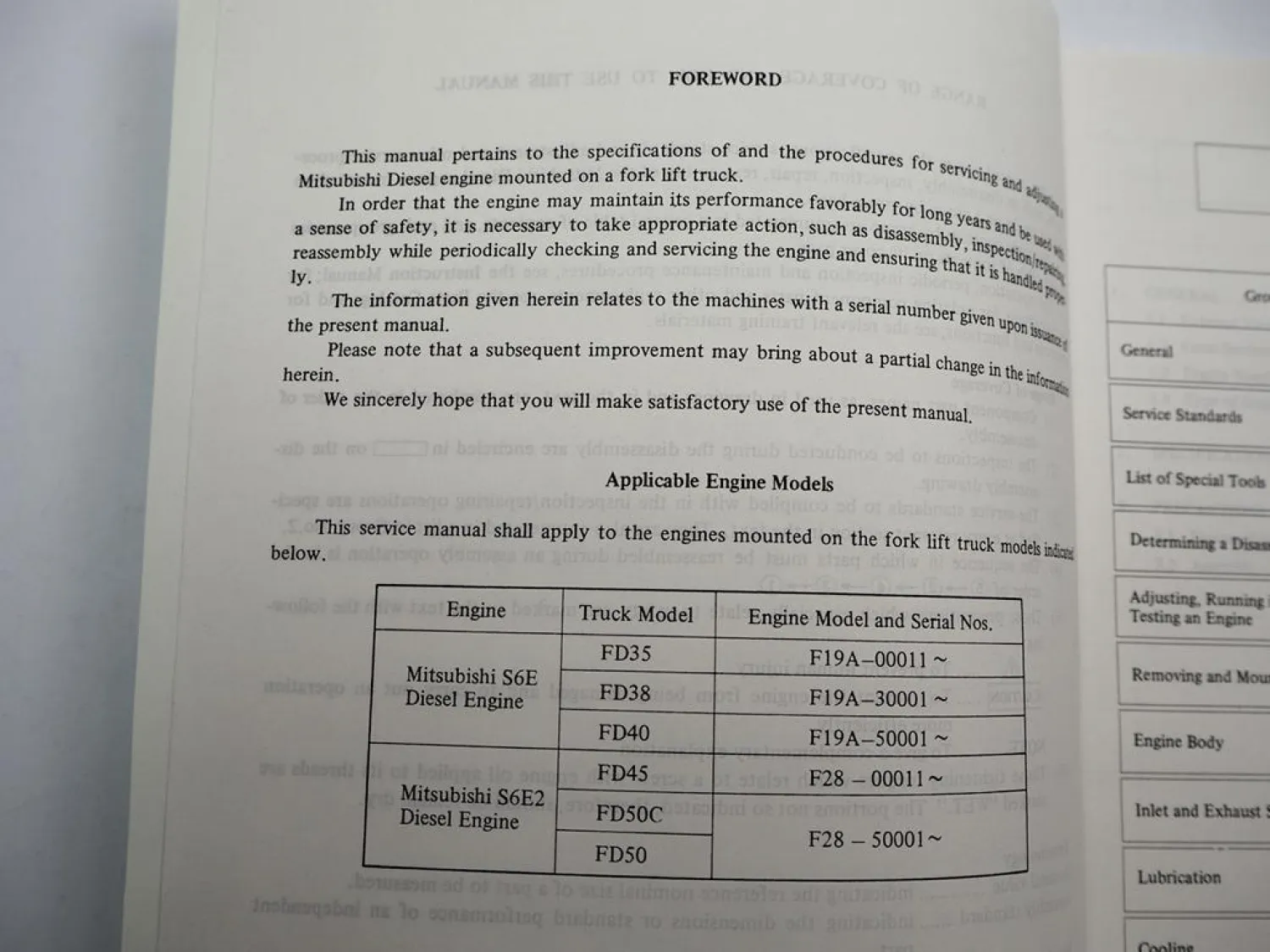 Mitsubishi S6E S6E2 Diesel Engine for FD 35 40 45 50 Forklift Service Manual 1988