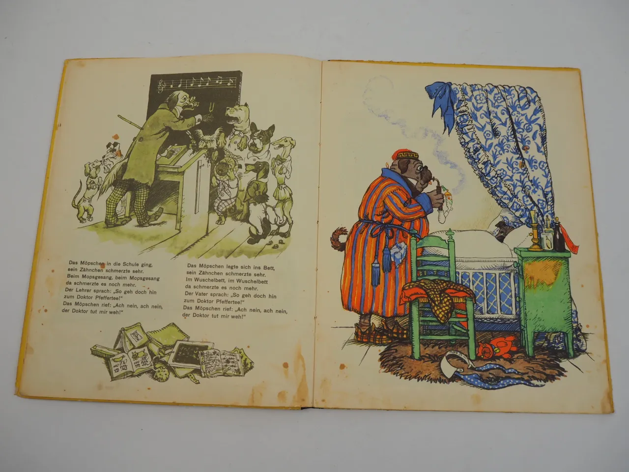 Möpschen hat Zahnschmerzen ein lustiges Hunde Bilderbuch Mops 1928