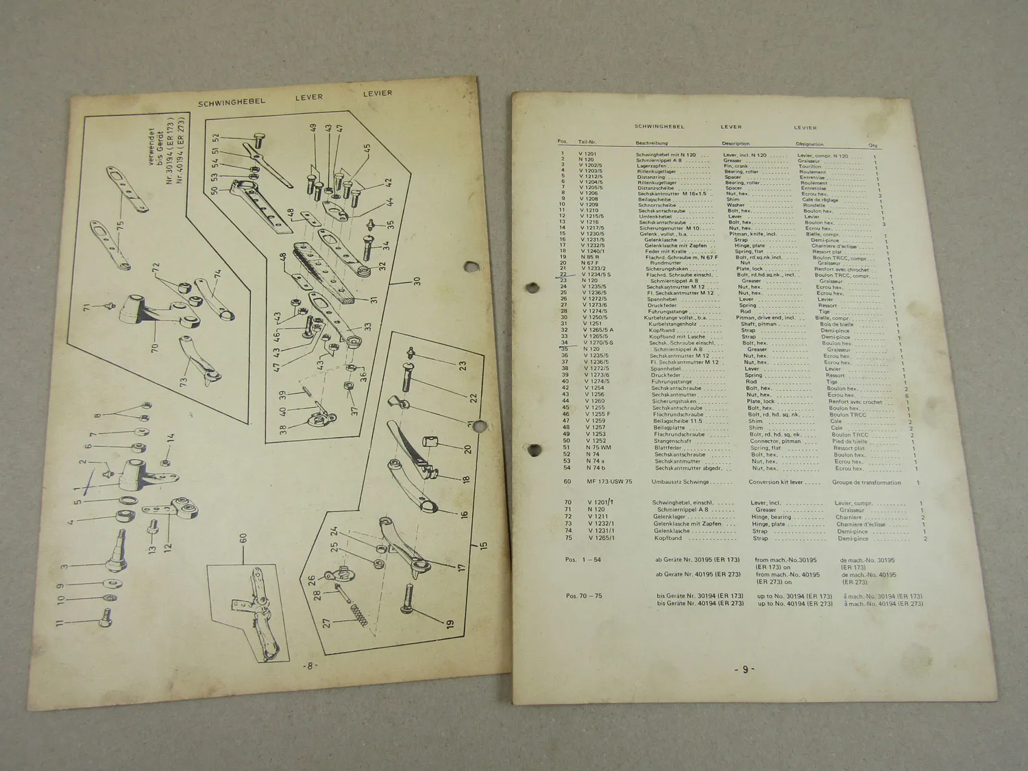 Mörtl ER173 ER273 Seitenmähwerk Ersatzteilliste 1976 Parts List Pieces Rechange
