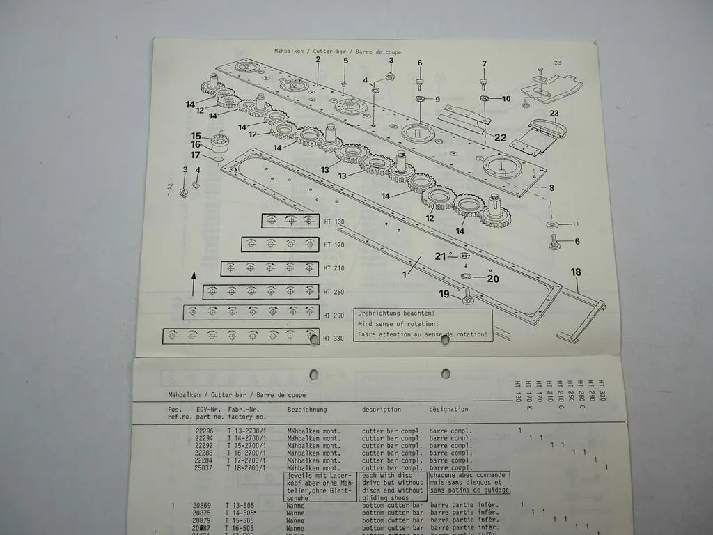 Mörtl HT 130 170 210 250 290 330 Tellermähwerk Heckanbau Ersatzteilliste 1993